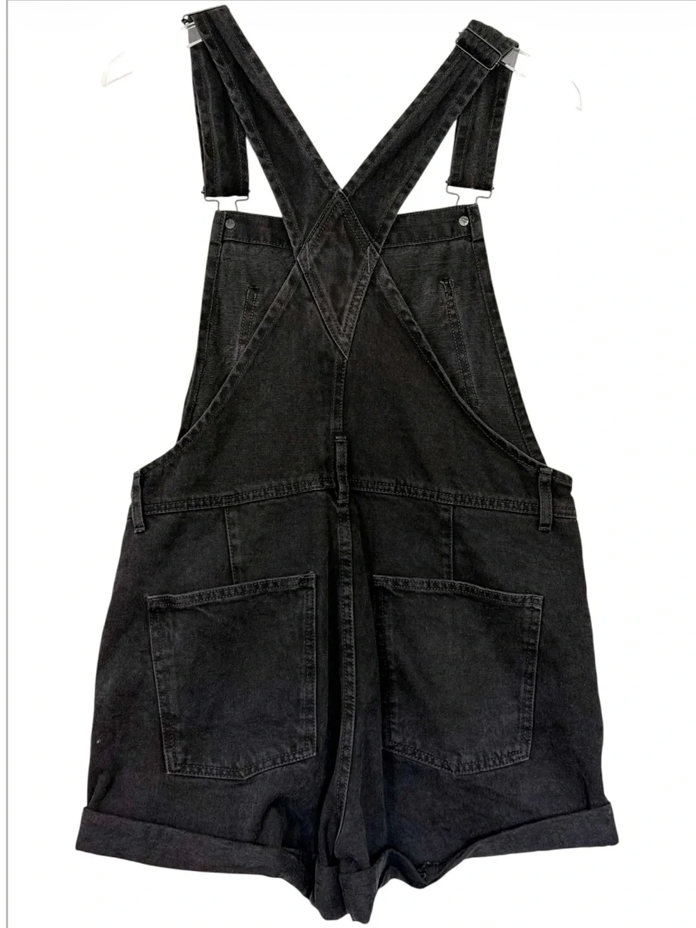 Free People Black Denim Short Overalls